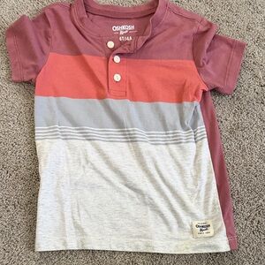 OshKosh B'gosh Coral, Mauve & Light Gray Striped Henley Tee
